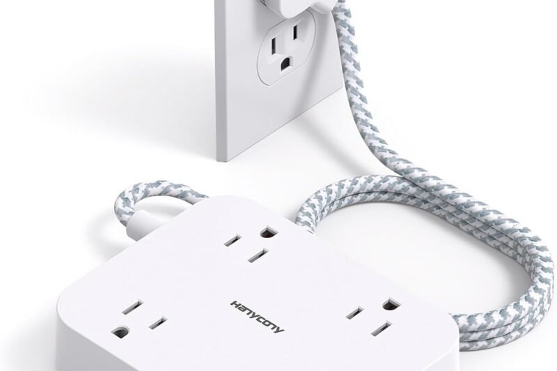 Flat Plug Extension Cord, HANYCONY 5ft Power Strip with 4 USB Ports(2 USB C), 4 Widely Outlets Extender, Wall Mount, Desk Charging Station for Office School Travel Dorm Room Essentials, ETL Listed