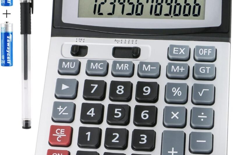 Desk Calculator 12 Digit Extra Large LCD Display, Touch Comfortable with Big Buttons, PXY Two Way Power Battery and Solar Standard Function Office Calculators