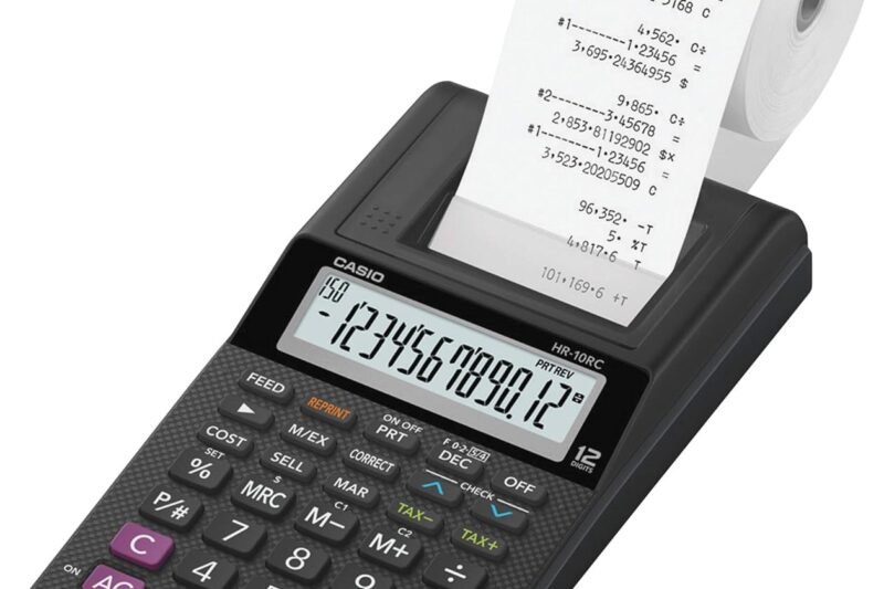 Casio HR-10RC Mini Desktop Printing Calculator | Portable | 12-Digit Display | One-Color Printer | Tax & Currency | Ideal for Taxes, Bookkeeping & Accounting Tasks