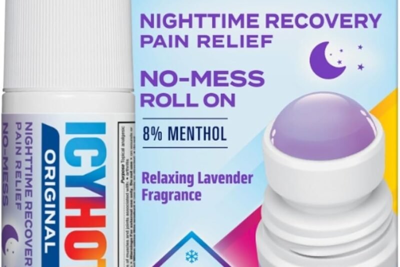 Icy Hot Nighttime Recovery No-Mess Pain Relief with Roll-On Applicator, 8% Menthol for Targeted Relief from Nighttime Aches and Soreness with Relaxing Lavender Scent, 2 Oz.