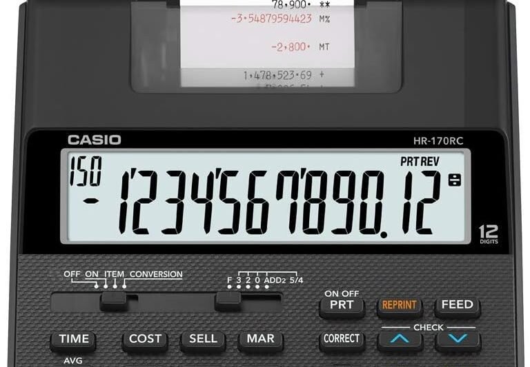 Casio HR-170RC Plus – Mini Desktop Printing Calculator | Check & Correct, Cost/Sell/Margin, Dual-Color Print | Ideal for Taxes, Bookkeeping & Accounting Tasks