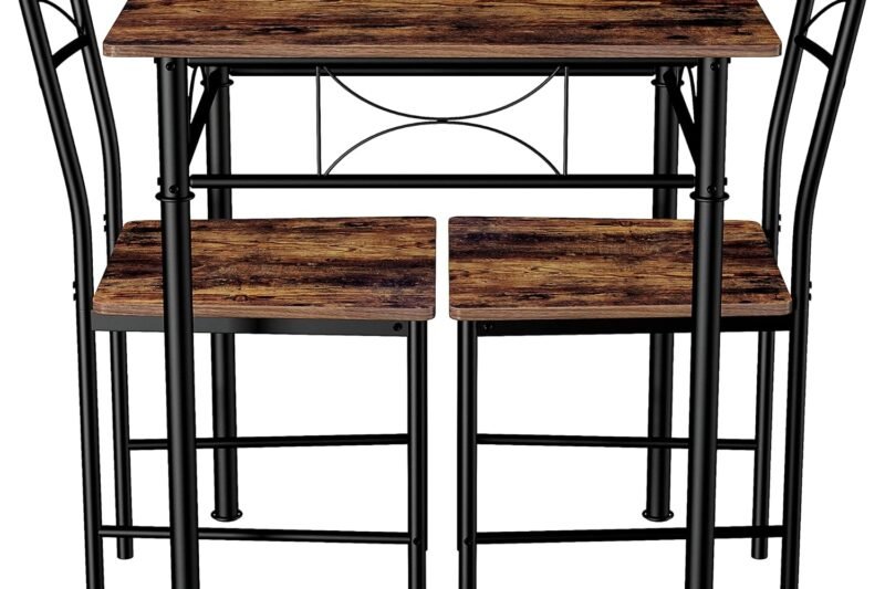 JOIN IRON 3-Piece Kitchen Dining Room Table Set for Small Spaces，Iron Wood Square Table with 2 Chairs for Kitchen Dining Room Furniture