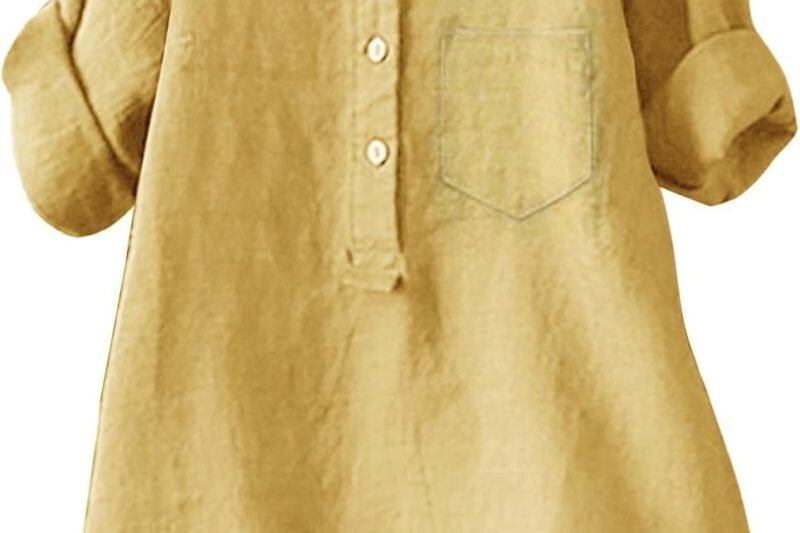 Boho Linen Shirts for Women 2025 Gauze Short Sleeve V Neck Button Loose Fit Blouses Vacation Dress Casual Tunic Tops