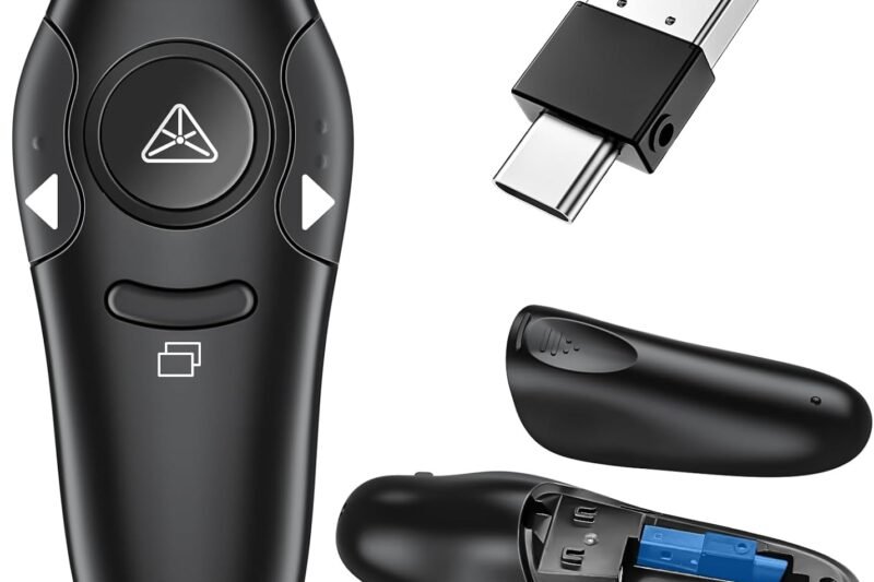 2-in-1 USB Type C Presentation Clicker Wireless Presenter Remote with Laser Pointer, RF 2.4GHz USB C PowerPoint Clicker Slide Advancer for Computer/Mac/Laptop