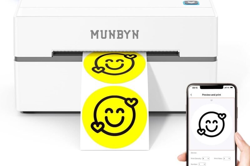 MUNBYN Bluetooth Thermal Label Printer, 130B Wireless 4×6 Shipping Label Printer for Shipping Packages Small Business Office or Home, Compatible with iPhone Android iPad Windows macOS Chrome Etsy eBay