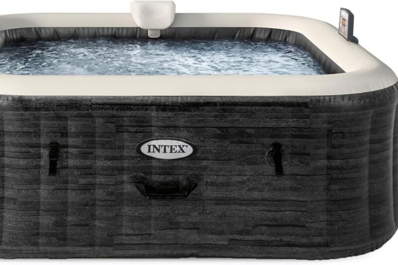 INTEX 28451EP PureSpa Greystone Deluxe Spa Set: Includes Energy Efficient Spa Cover and Wireless Control Panel – Spa Control App – Built-in FastFill Inflation System – 6 Person Capacity – 94″ x 28″