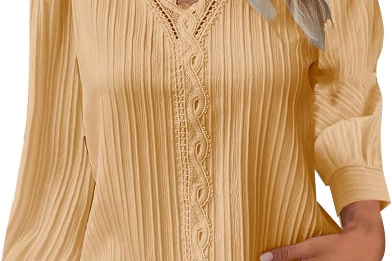 Long Sleeve Shirts for Women 2024 V Neck Lace Tops Business Casual Dressy Blouses Work Oversized Shirts Fall Clothes