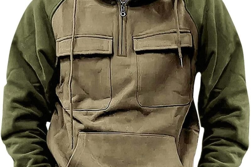 SHAOBGE Tactical Hoodies for Men 2024 Quater-Zip Pullover Vintage Sweatshirt Casual Long Sleeve Cargo Hoodies with Pocket