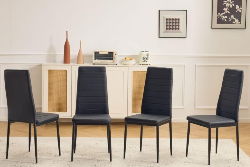 Karl home Dining Chairs Set of 4, PU Leather Balck Kitchen Chairs with Padded High Back & Foot Cap Protection for Dining Kitchen Living Room,300lbs Capacity,Space-Saving