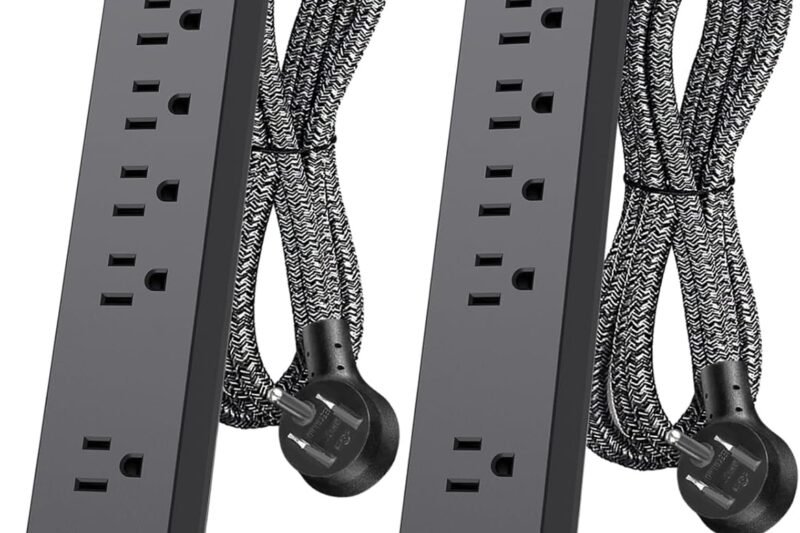 2 Pack Power Strip Surge Protector – 5 Widely Spaced Outlets 3 USB Charging Ports, 1875W/15A 6Ft Braided Extension Cord, Flat Plug Overload Protection, Wall Mount for Home Office Dorm Room Essentials