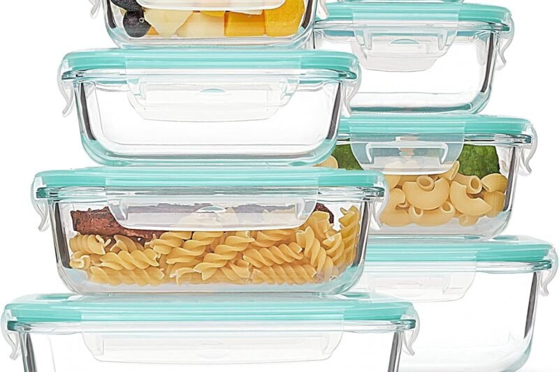 Vtopmart 8 Pack Glass Food Storage Containers with Airtight Lids, Glass Meal Prep Containers, Lunch Office Meal for Microwave, Oven, Freezer and Dishwasher, BPA Free