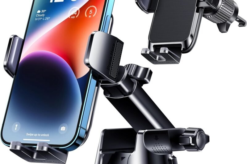 Car Phone Holder Mount, [Military-Grade Suction & Super Sturdy Base] 3 in 1 Universal Phone Mount for Car Dashboard Windshield Air Vent Car Mount for iPhone Android Smartphone