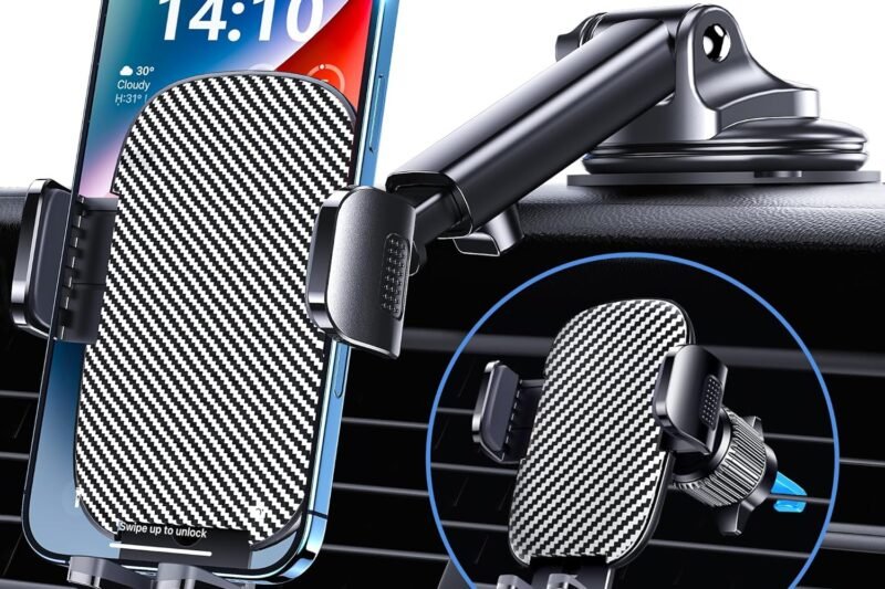 Phone Holder Car Mount for iPhone [Powerful Suction] Phone Mount for Car Dashboard Windshield Air Vent Universal Accessories [Thick Cases Friendly] Automobile Phone Holder Fit iPhone Smartphone