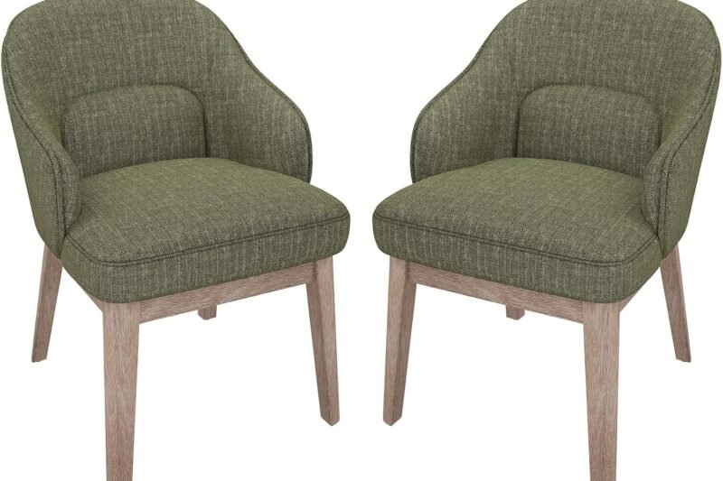 Dining Chairs Set of 2 with Lumbar Support,Fabric Upholstered Kitchen Chairs with Wooden Legs,Green