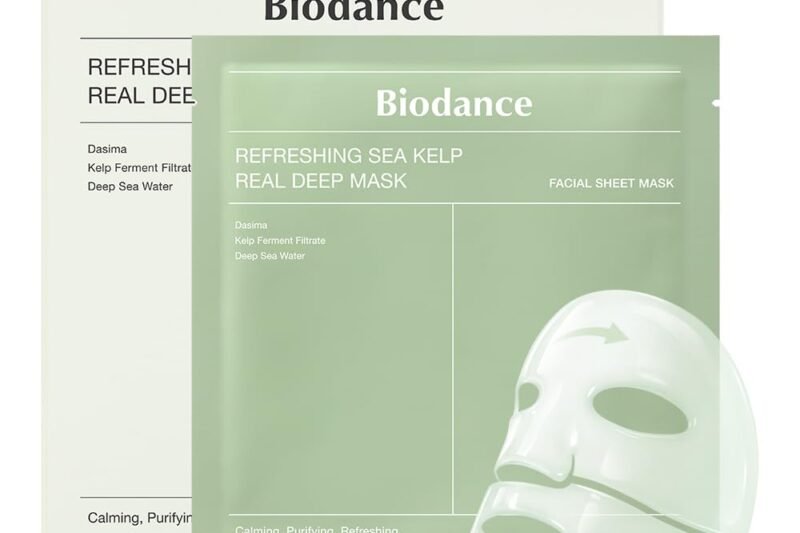 BIODANCE Refreshing Sea kelp Real Deep Mask, Overnight Hydrogel Face Mask, Calming, Oil & Sebum Control, Blemish Care, After Sun Care, Sunburn Relief, Korean Skin Care | 1.19oz(34g) x 4ea
