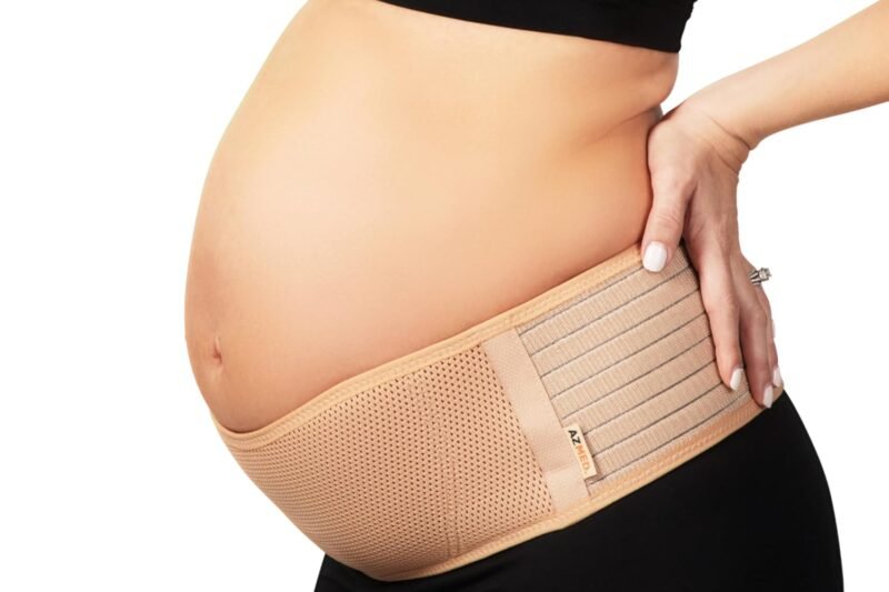 AZMED Maternity Belt Back Support – Adjustable Abdominal Binder for Pregnancy – Belly Band for Pelvic, Waist & Lower Back Comfort – Fits Up to 46 Inches – Beige