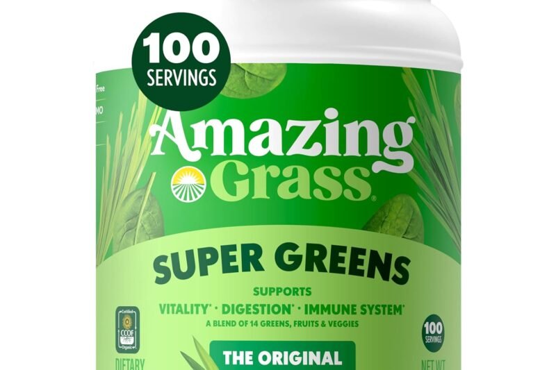 Amazing Grass Super Greens Powder, Organic, Greens Superfood Powder, Smoothie Supplements, Supports Digestion, Probiotics, Spirulina, Beet Root, Original, 100 Servings, 28.1 Ounce (Packaging May Vary)