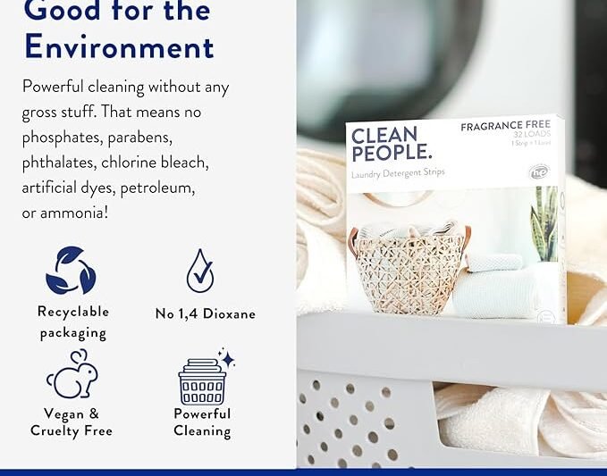 The Clean People Laundry Detergent Sheets – Laundry Soap – Ultra Concentrated, Recyclable Packaging, Stain Fighting – Fresh Scent, 96 Pack