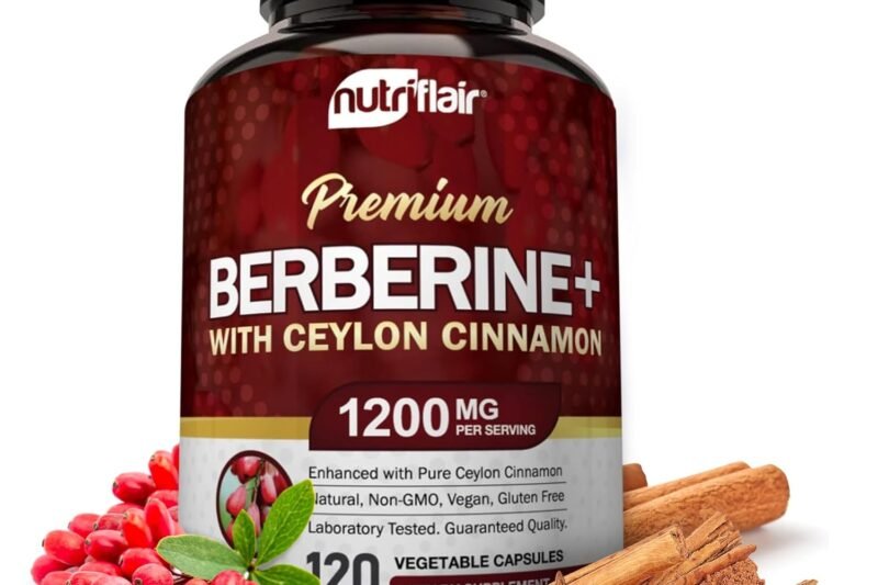 NutriFlair Premium Berberine HCL 1200mg, 120 Capsules – Plus Pure True Ceylon Cinnamon, Berberine HCI Root Supplements Pills – Immune System – Made in USA