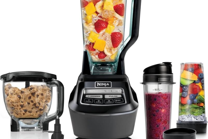 Ninja Kitchen System | All-in-One Food Processor & Blender for Smoothies | Includes Pitcher, (2) 16 oz. To-Go Cups & 8-Cup Bowl | Makes Salsa, Dough, Shakes, & Frozen Drinks | 1500W | Black | BL770