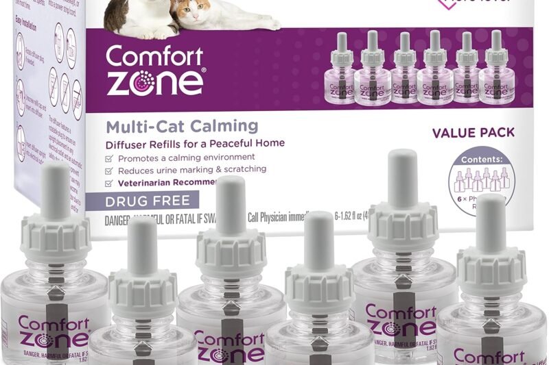 COMFORT ZONE Multi Cat Calming Diffuser Refill, 6 Pack – Cat Calming Pheromone Refills Help Reduce Anxiety, Stress, Scratching, Urine Marking, Multi-Cat Aggression, (30-Day Refills, 180-Day Supply)